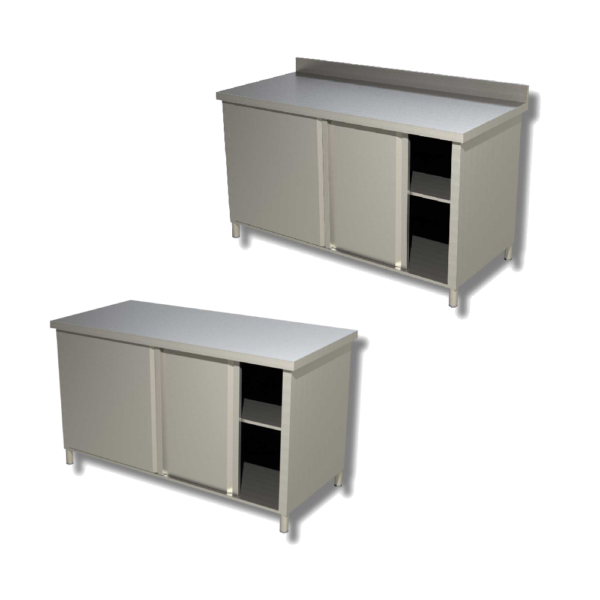 Tavolo armadiato con porte scorrevoli - acciaio inox - Profondità 80 cm
