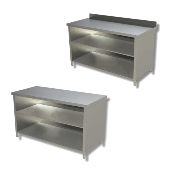 Tavolo a giorno con ripiano interno - acciaio inox - Profondità 60 cm