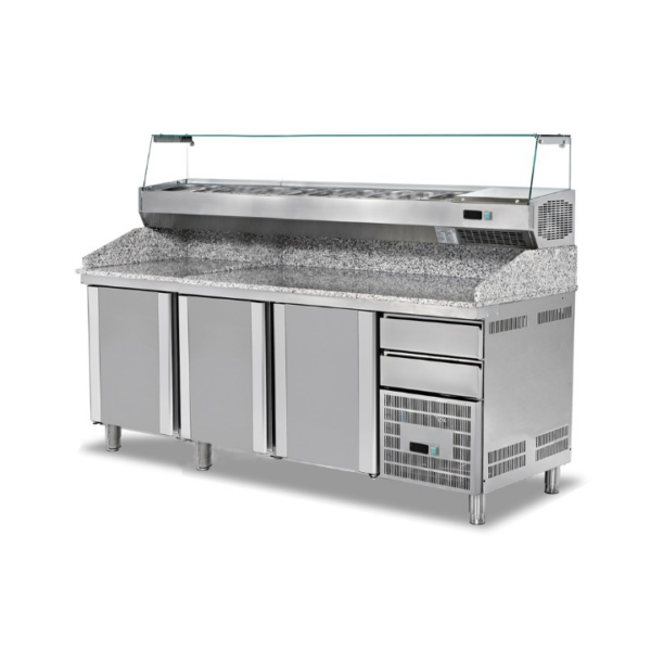 GGA Grande Distribuzione | attrezzature ristorazione-Banco refrigerato per pizza – 0/+5 ºC – 3 porte