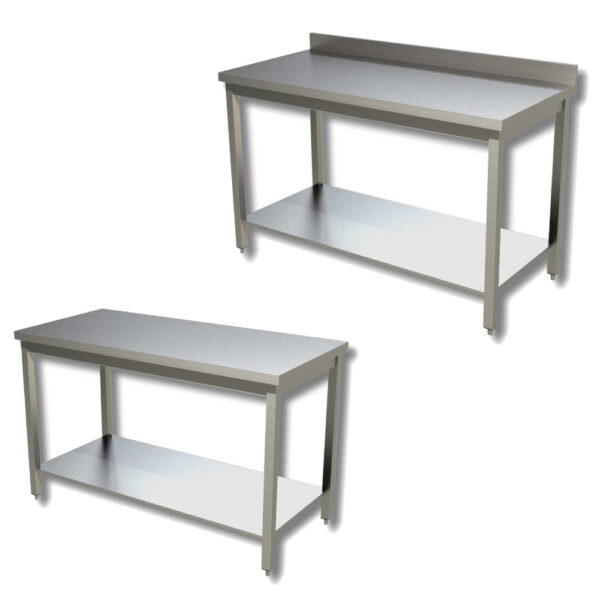 Tavolo da lavoro in acciaio inox - con piano di fondo - Profondità 70 cm