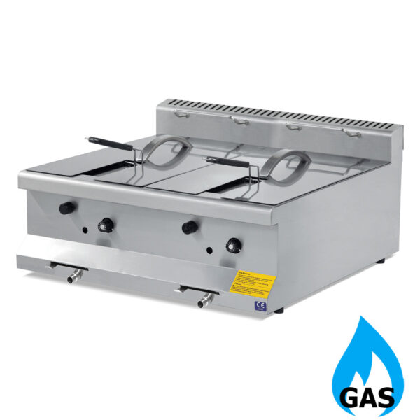 Friggitrice a Gas da banco - 2 Vasche - 10+10 lt - 600 x 635 x 285 mm