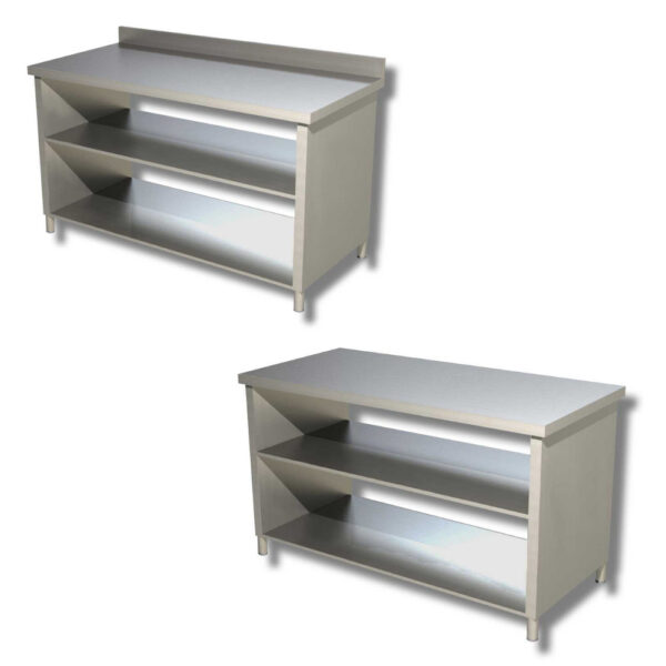 Tavolo su fianchi con 2 ripiani – acciaio inox – Profondità 60 cm
