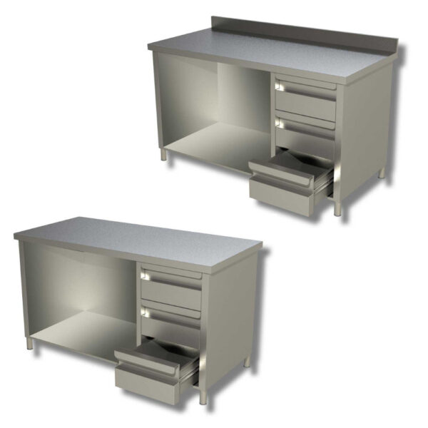 Tavolo a giorno con 3 cassetti a destra - acciaio inox - Profondità 60 cm