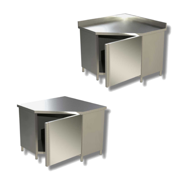 Tavolo angolare con porta battente - acciaio inox - Profondità 60 cm