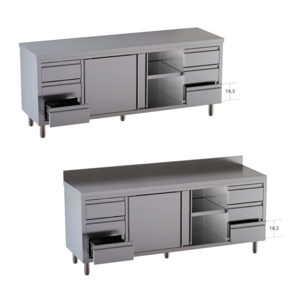 Tavolo armadiato con porte scorrevoli - 3 cassetti a destra e 3 cassetti a sinistra - Profondità 60 cm