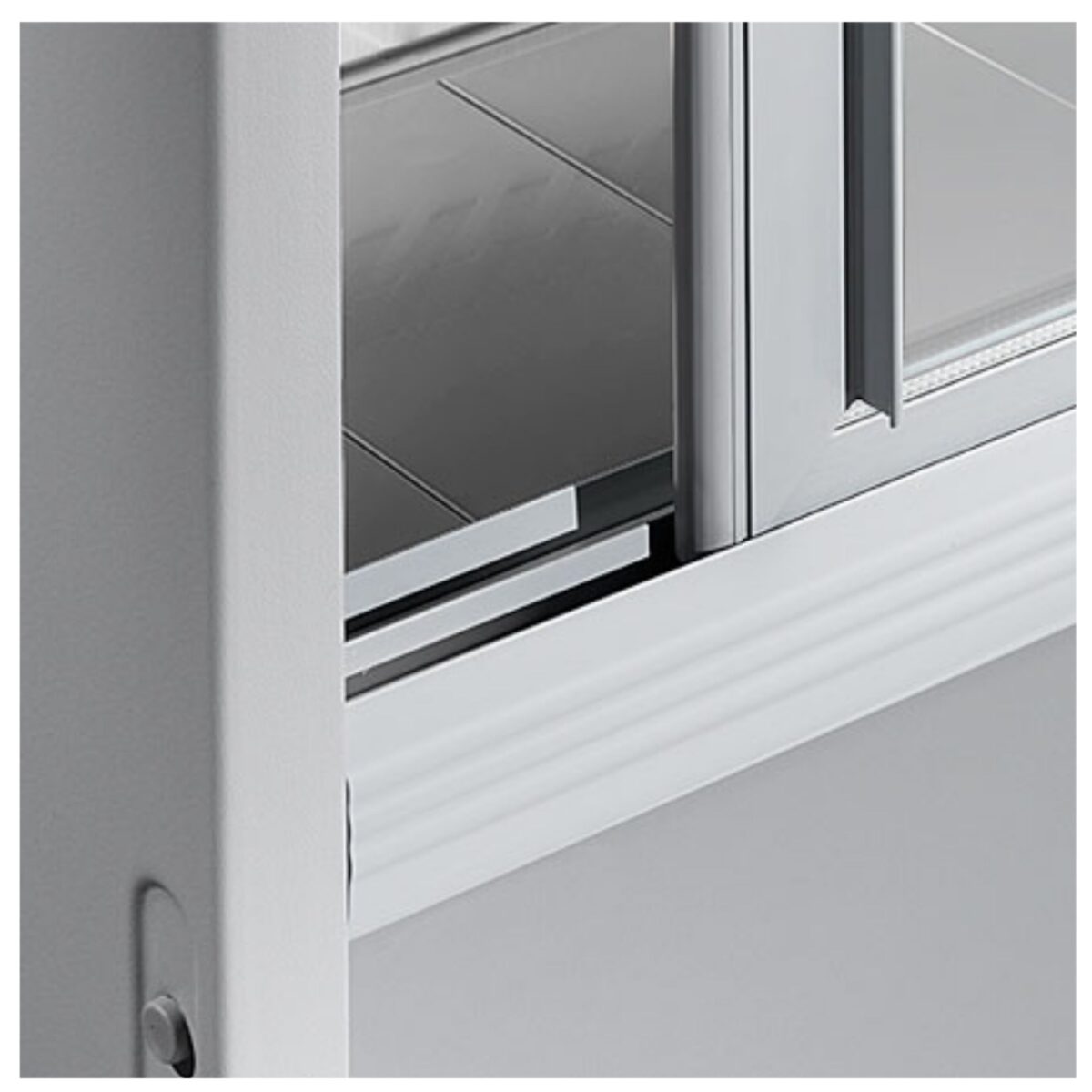 Espositore murale - Con ripiano inclinabile e porte scorrevoli - Lunghezza 2100 mm - immagine 6