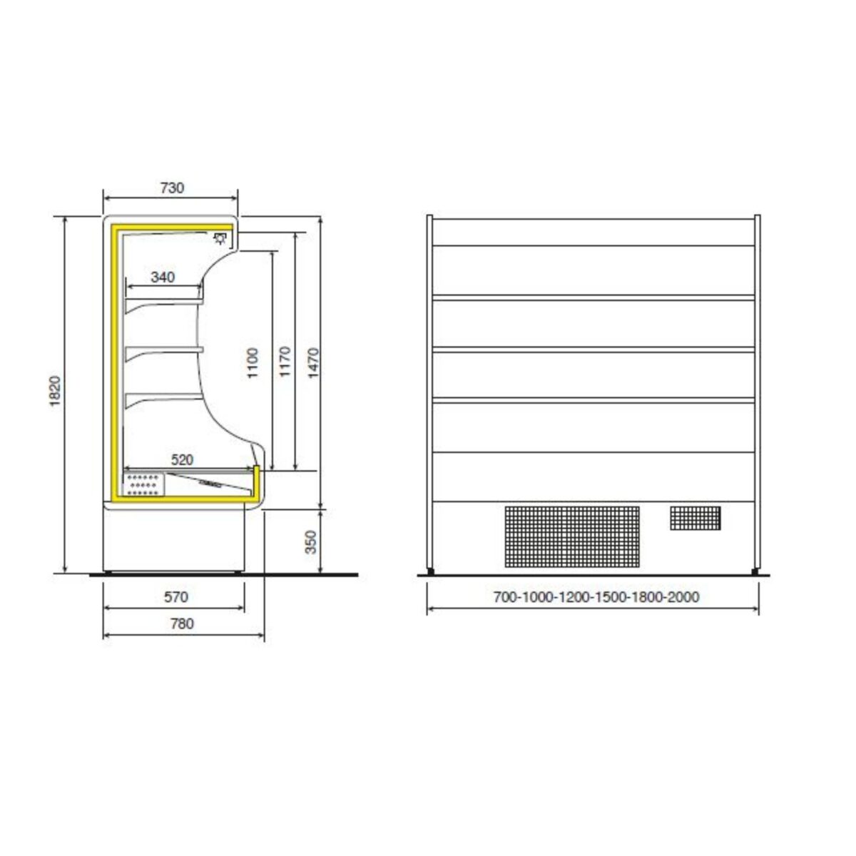 Espositore murale - Con ripiano inclinabile e porte scorrevoli - Lunghezza 1600 mm - immagine 7
