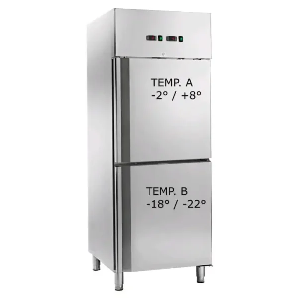Armadio frigo in acciaio inox combinato positivo e negativo (congelatore) 700 Lt.