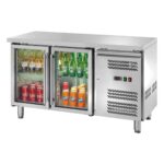 Banco refrigerato ventilato GN1/1 con porte a vetri Temperatura -2 ÷ +8°C mm 1360x700x850h