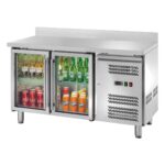 Banco refrigerato ventilato GN1/1 con porte a vetri e alzatina Temperatura -2 ÷ +8°C mm 1360x700x950h