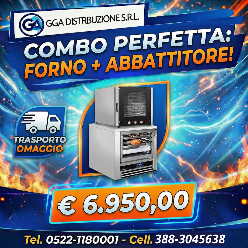 4 fuochi con forno (21) Forno Combinato a Gas per Panifici 6x gn 1/1 incluso Abbattitore di Temperatura 5 x gn 1/1 - immagine 1