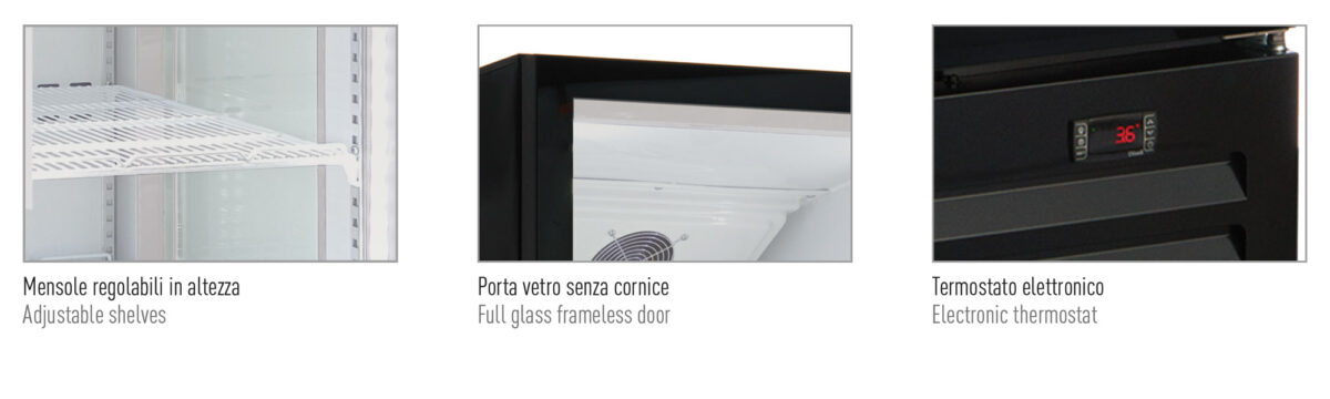Frigo vetrina bibite tre lati vetro, statica con agitatore. +1 °C / +10 °C - immagine 2