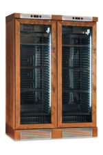 Frigo vini statico con ventola on/off rivestito in frassino tinto noce medio +4 °C / +18 °C