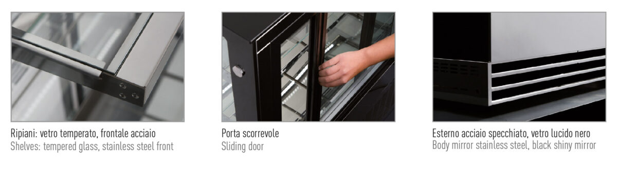 Banco pasticceria quattro lati vetro ventilato, porte scorrevoli +2 °C / +10 °C - immagine 2