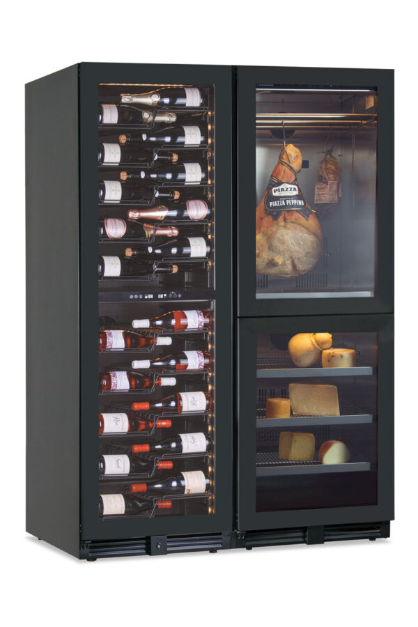 Frigo vini ventilato doppia zona di temperatura + Armadio per conservazione di salumi e formaggi. +2 °C / +20 °C
