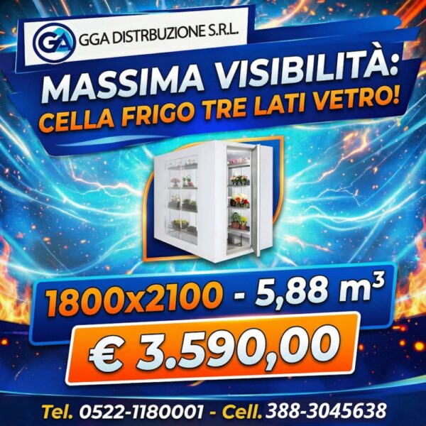 Cella Frigorifera con 3 lati in vetro - 1800x2100 mm - 5,88 metri cubi