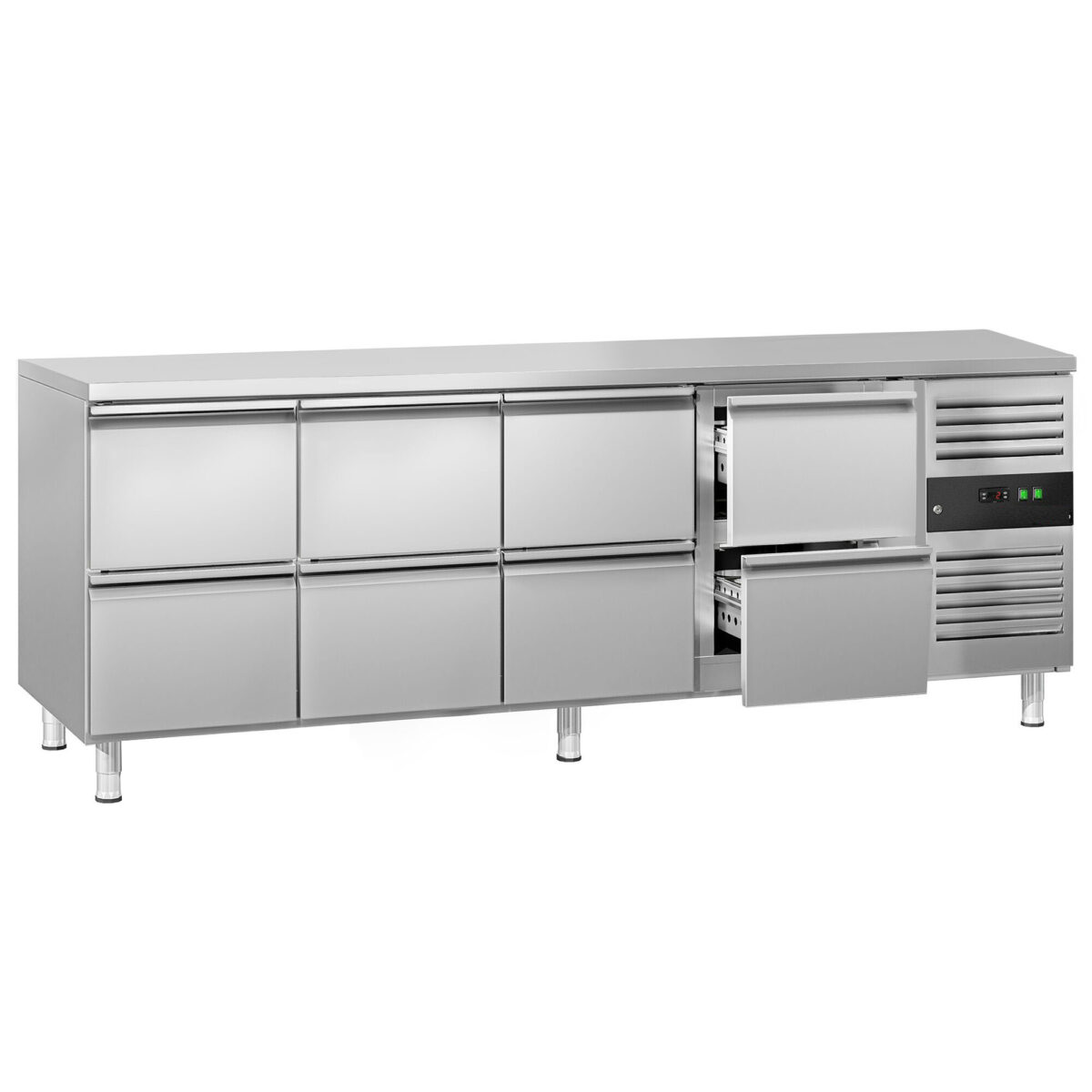 Tavolo refrigerato ECO - 2230x700mm - Ventilata - 553 L - con 8 cassetti - immagine 1