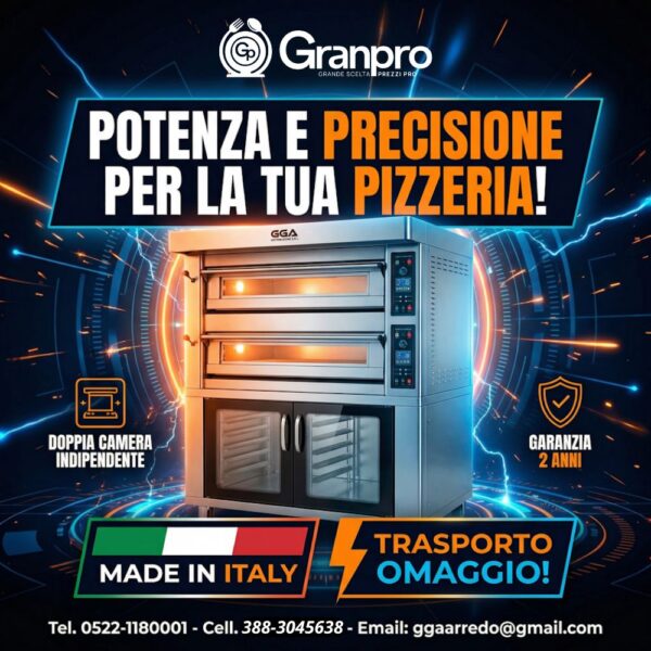 Forno Elettrico 6+6 L  Incluso Cella di Lievitazione - Cappa Inox - Motore - Regolatore di Velocita'