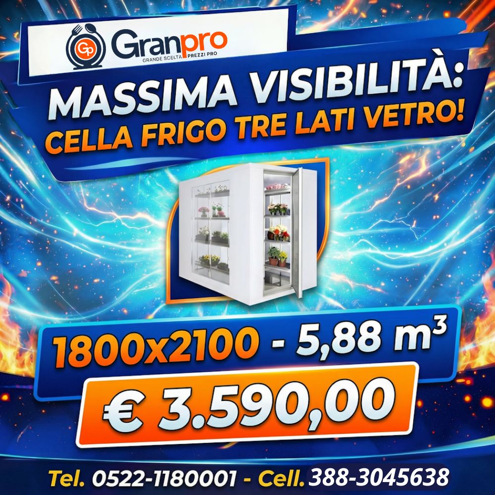 4 fuochi con forno (23) Cella Frigorifera con 3 lati in vetro - 1800x2100 mm - 5,88 metri cubi - immagine 1