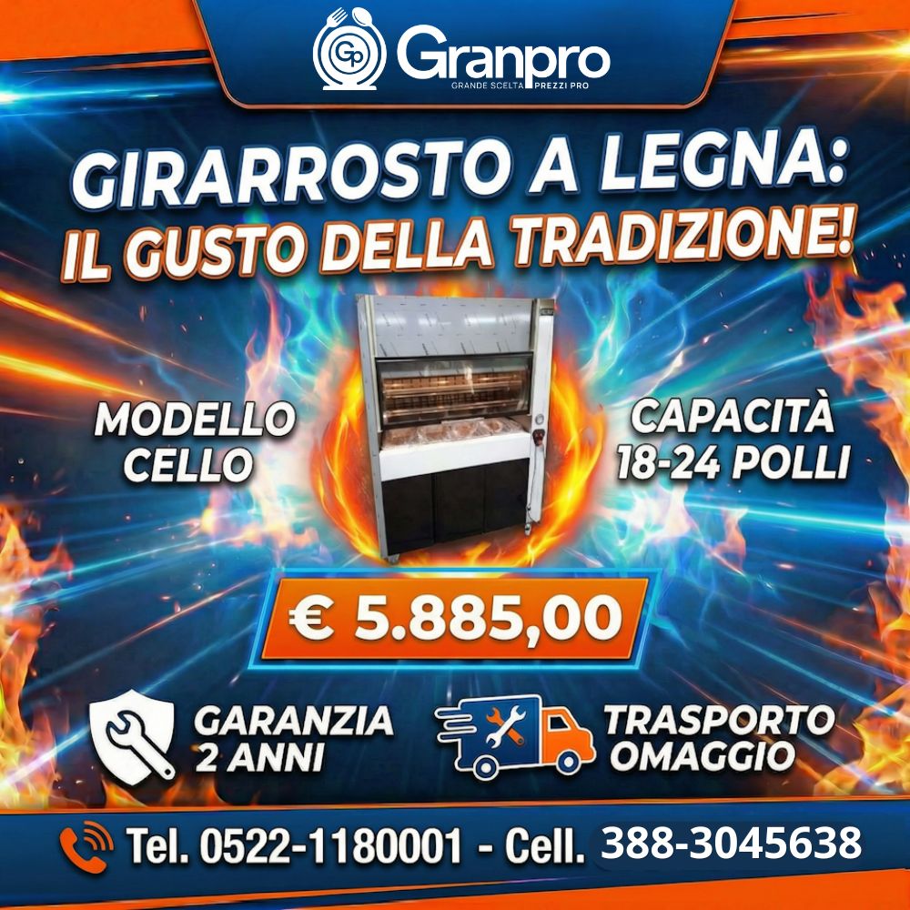 4 fuochi con forno (9) GIRARROSTO A LEGNA MOD. CELLO 18-24 POLLI TEL : 0522-1180001 CELL : 388-3045638 - immagine 1